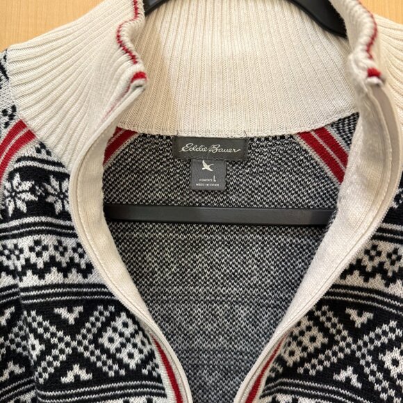 Eddie Bauer fair isle quarter-zip knit sweater women’s L - Picture 3 of 4